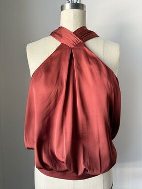 Rust Satin Halter Neck Blouson Top